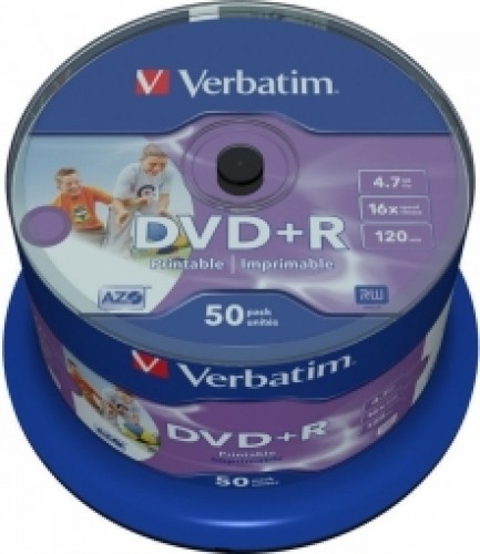Matricas DVD+R AZO Verbatim 4.7GB 16x Wide Printable non ID, 50 Pack Spindle image 1