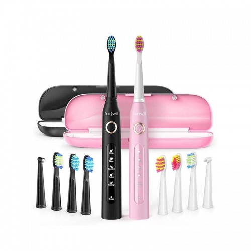 FairyWill Sonic toothbrushes with head set and case FW-507 (Black and pink) image 1