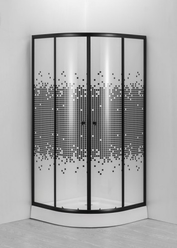 Dušas stūris GOTLAND Mosaic 900*900*195cm, zems paliktnis 13 cm, melnais profils, stikli ar dizainu image 1