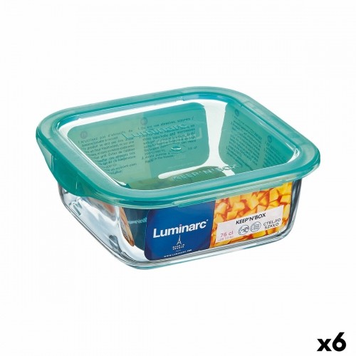 Квадратная коробочка для завтраков с крышкой Luminarc Keep'n Lagon 10 x 5,4 cm бирюзовый 380 ml Двухцветный Cтекло (6 штук) image 1