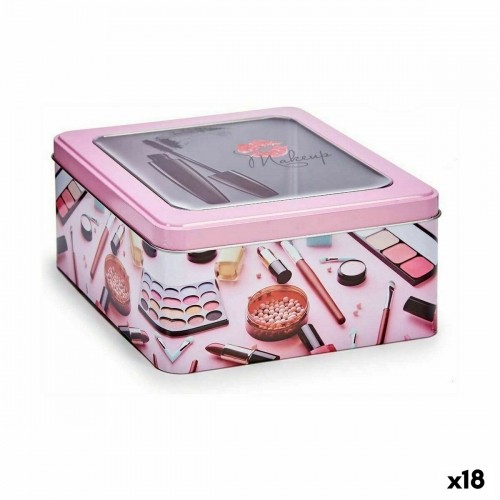 Bigbuy Home Контейнер для хранения макияж Розовый олово 18 x 8,5 x 18 cm (18 штук) image 1