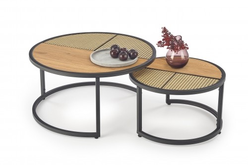 Halmar GARMINA set of two coffee tables, gold oak / black image 1