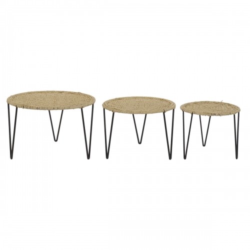 3 galdu komplekts DKD Home Decor Brūns Melns Dabisks Metāls Virve 62 x 62 x 40 cm image 1