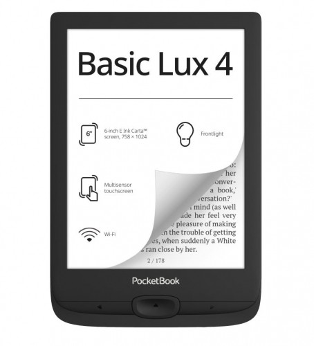 E-Reader|POCKETBOOK|Basic Lux 4|6"|1024x758|1xUSB-C|Micro SD|Wireless LAN|Black|PB618-P-WW image 1