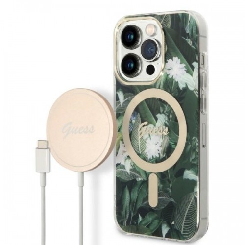 Zestaw Guess GUBPP14LHJEACSA Case+ Charger iPhone 14 Pro 6,1" zielony|green hard case Jungle MagSafe image 1