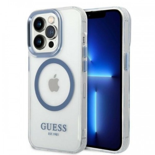 Guess GUHMP14LHTRMB iPhone 14 Pro 6,1" niebieski|blue hard case Metal Outline Magsafe image 1