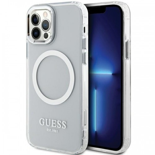 Guess GUHMP12MHTRMS iPhone 12|12 Pro 6.1" srebrny|silver hard case Metal Outline Magsafe image 1