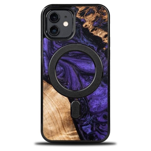 Wood and Resin Case for iPhone 12|12 Pro MagSafe Bewood Unique Violet - Purple Black image 1
