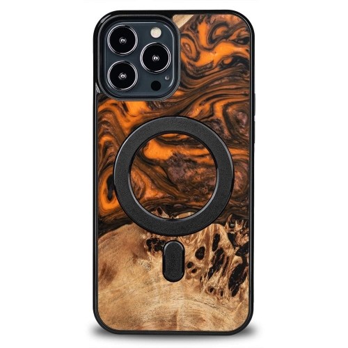 Wood and Resin Case for iPhone 13 Pro Max MagSafe Bewood Unique Orange - Orange and Black image 1