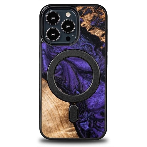 Wood and Resin Case for iPhone 13 Pro MagSafe Bewood Unique Violet - Purple and Black image 1