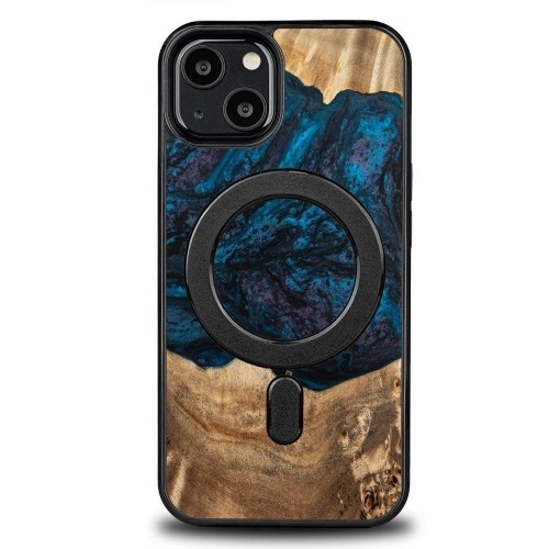 Wood and Resin Case for iPhone 13 MagSafe Bewood Unique Neptune - Navy and Black image 1