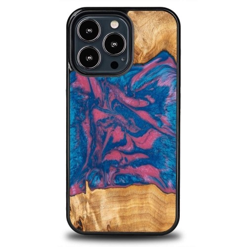 Bewood Unique Vegas wood and resin case for iPhone 13 Pro - pink and blue image 1
