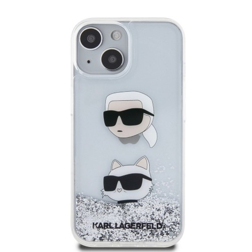 Karl Lagerfeld Liquid Glitter Karl and Choupette Head Case for iPhone 15 Silver image 1