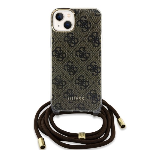 Guess IML 4G Printed Crossbody Case for iPhone 15 Brown image 1