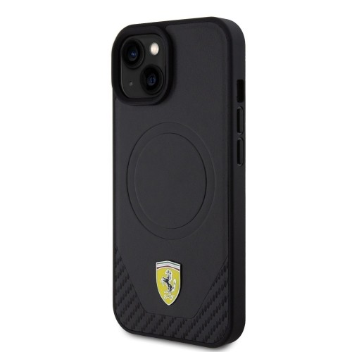 Ferrari PU Leather Bottom Carbon MagSafe Case for iPhone 15 Plus Black image 1
