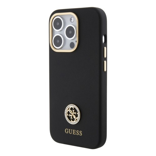 Guess Liquid Silicone 4G Strass Metal Logo Case for iPhone 15 Pro Black image 1
