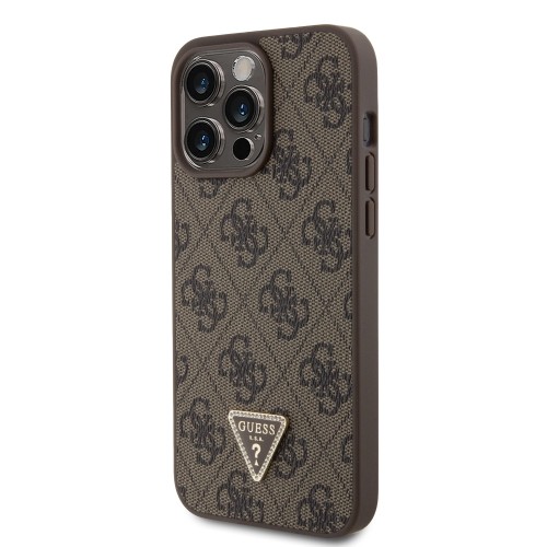 Guess PU 4G Strass Triangle Metal Logo Case for iPhone 15 Pro Max Brown image 1