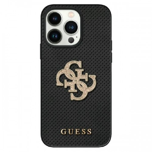 Guess GUHCP15SPSP4LGK iPhone 15 6.1" czarny|black hardcase Leather Perforated 4G Glitter Logo image 1
