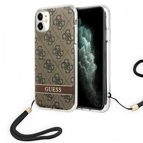 Guess GUOHCN61H4STW iPhone 11 brązowy|brown hardcase 4G Print Strap image 1