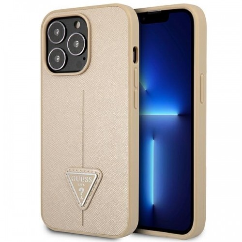Guess GUHCP14LPSATLE iPhone 14 Pro 6,1" beżowy|beige hardcase SaffianoTriangle Logo image 1