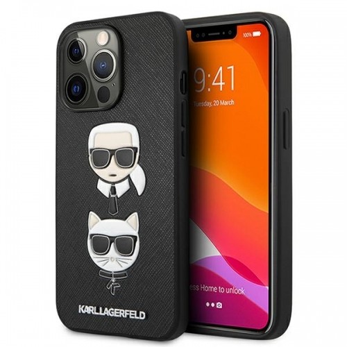 KLHCP13LSAKICKCBK Karl Lagerfeld PU Saffiano Karl and Choupette Heads Case for iPhone 13 Pro Black image 1