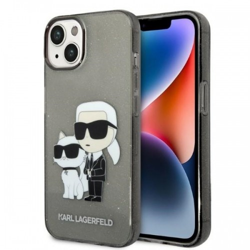 Karl Lagerfeld IML Glitter Karl and Choupette NFT Case for iPhone 14 Plus Black image 1