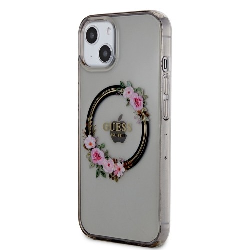 Guess PC|TPU Flowers Ring Glossy Logo MagSafe Case for iPhone 13 Black image 1