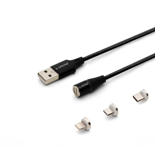Savio CL-155 USB cable 2 m USB 2.0 USB C Micro USB A/Lightning Black image 1