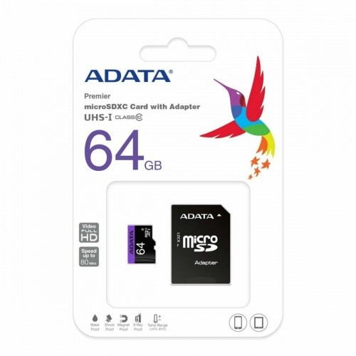 Mikro SD Atmiņas karte ar Adapteri Adata CLASS10 64 GB image 1