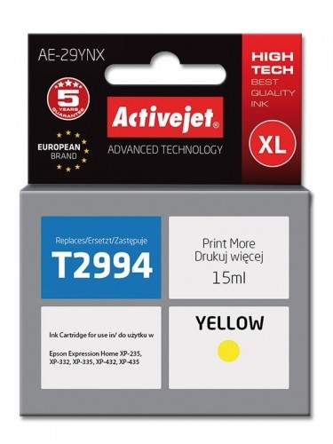 Activejet AE-29YNX Ink cartridge (replacement for Epson 29XL T2994; Supreme; 15 ml; yellow) image 1