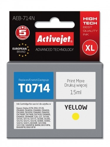 Activejet AEB-714N Ink cartridge (replacement for Epson T0714, T0894, T1004; Supreme; 15 ml; yellow) image 1