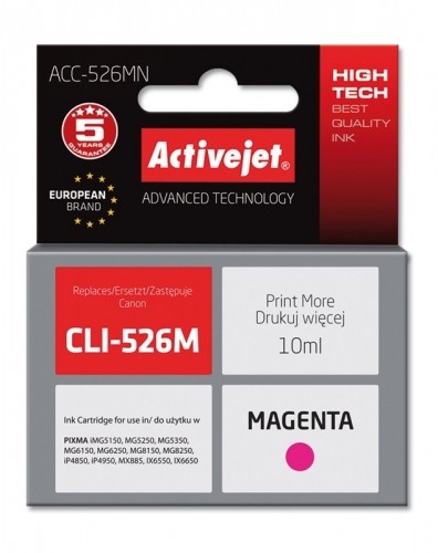 Activejet ACC-526MN Ink cartridge (replacement for Canon CLI-526M; Supreme; 10 ml; magenta) image 1