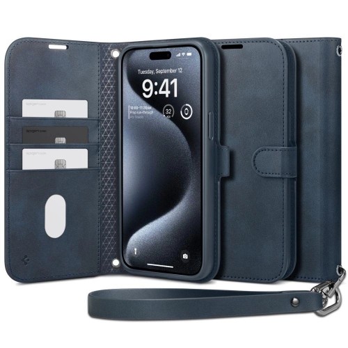 Spigen Wallet S Pro case for iPhone 15 Pro - navy blue image 1
