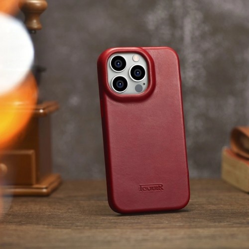 iCarer CE Oil Wax Premium Leather Folio Case Leather Case iPhone 14 Pro Magnetic Flip MagSafe Red (AKI14220706-RD) image 1