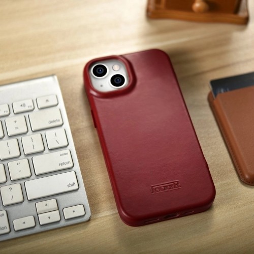 iCarer CE Oil Wax Premium Leather Folio Case iPhone 14 magnetic flip case MagSafe red (AKI14220705-RD) image 1