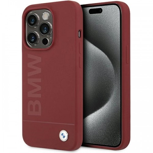 BMW BMHMP15LSLBLRE iPhone 15 Pro 6.1" czerwony|red hardcase Silicone Big Logo MagSafe image 1