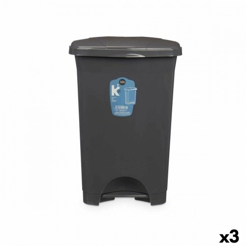 Bigbuy Home Atkritumu tvertne ar pedāli Antracīts Plastmasa 50 L (3 gb.) image 1