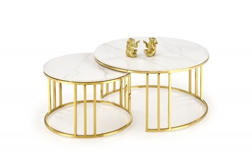 Halmar MERCURY 3 set of 2 c. tables, white marble / gold image 1