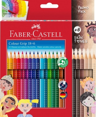 Trīsstūrveida akvareļu zīmuļi Faber-Castell Colour Grip 18+6 krāsas image 1