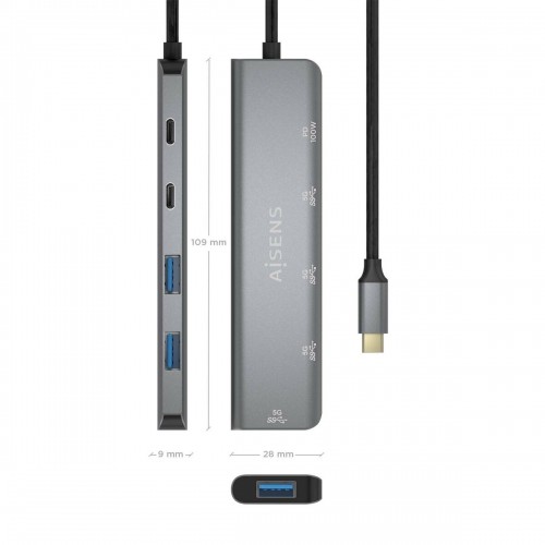 USB-разветвитель Aisens A109-0857 Серый (1 штук) image 1