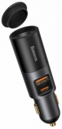 Baseus Share Together Fast Charge Car Charger with Cigarette Lighter Expansion Port, USB + USB-C 120W Gray image 1