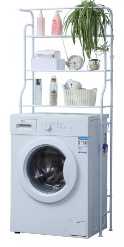 Herzberg Home & Living Herzberg HG-03299: 3-Tier Washing Machine and Bathroom Storage Shelf with Towel Hanger White image 1