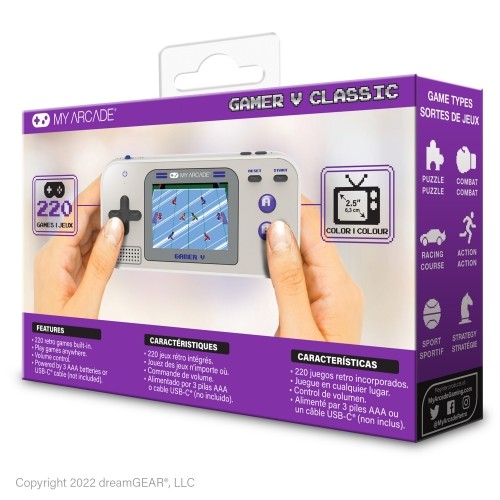 Dreamgear MY ARCADE GAMER V CLASSIC nešiojama žaidimų konsolė 220 žaidimų viename, pilkas, violetinis image 1