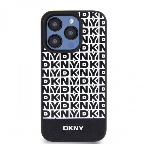 DKNY PU Leather Repeat Pattern Bottom Stripe MagSafe Case for iPhone 14 Pro Black image 1