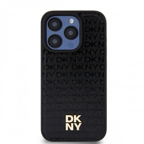 DKNY PU Leather Repeat Pattern Stack Logo MagSafe Case for iPhone 15 ro Max Black image 1