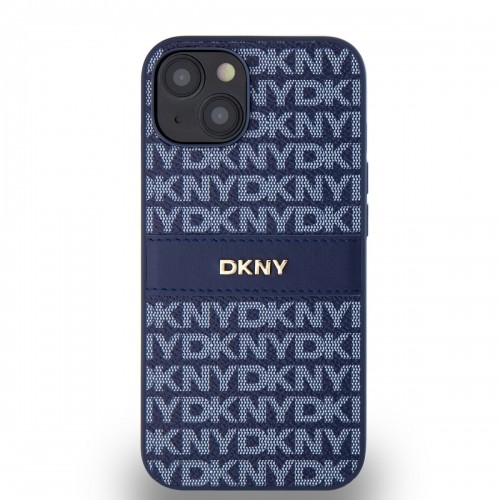 DKNY PU Leather Repeat Pattern Tonal Stripe Case for iPhone 14 Blue image 1