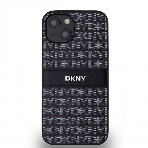 DKNY PU Leather Repeat Pattern Tonal Stripe Case for iPhone 14 Black image 1