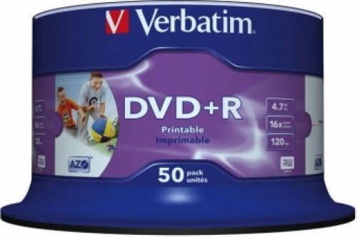 Matricas DVD+R AZO Verbatim 4.7GB 16x Wide Printable non ID, 50 Pack Spindle image 2