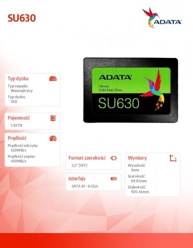 Adata Disc SSD Ultimate SU630 1.92 TB 2.5 S3 520/450 MB/s image 2