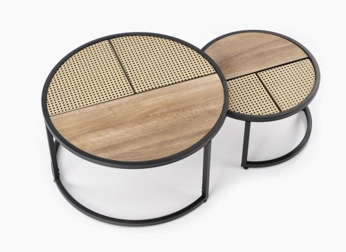 Halmar GARMINA set of two coffee tables, gold oak / black image 2